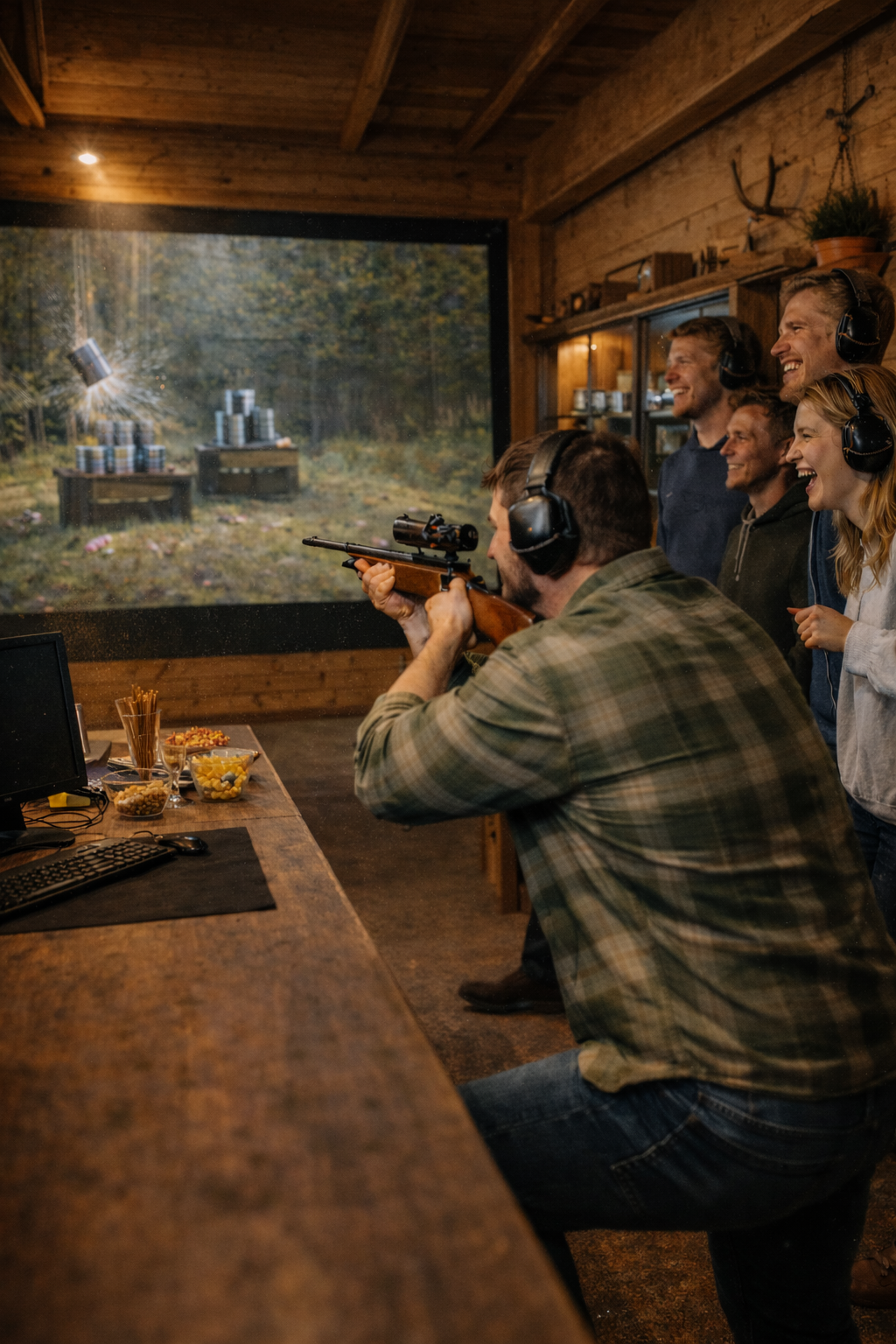 Gruppe beim Schießtraining im Schießkino Palz